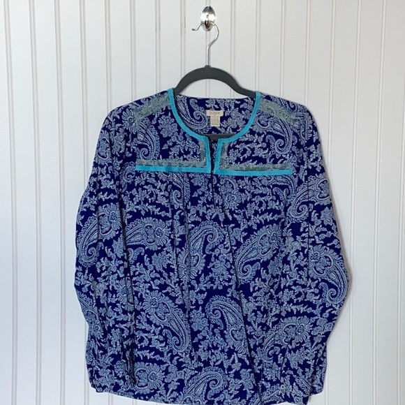 J. Crew Blue Paisley Boho Hippie Blouse Top Shirt - Picture 1 of 4